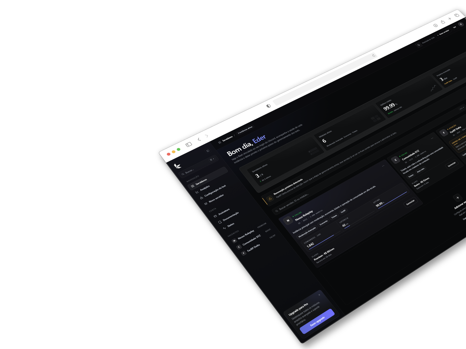 Painel principal de servidores do Veynt Bots